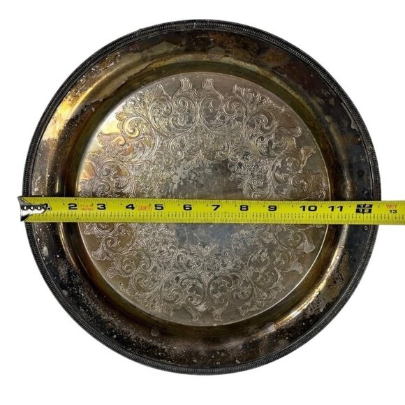 VTG Oneida LTD Carol #3708-4 Silverplated Circular Platter Tray Engraved Flowers - Picture 3 of 4